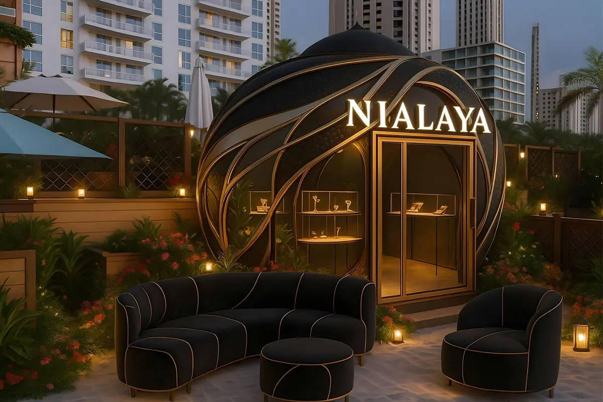 Nialaya Jewelry — Handmade in Hollywood exhibition stand at Luxury Pop-Up Brand Activation, Cove Beach, Dubai Marina, Dubai, UAE