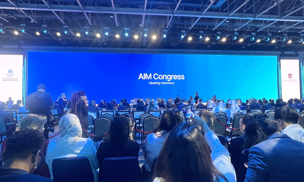 Delegates and country pavilions at AIM Congress 2026, Dubai World Trade Centre